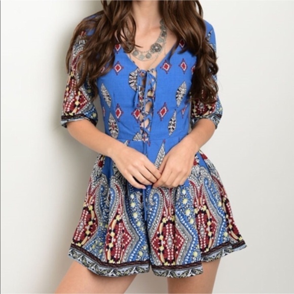 NEW Zola Tribal Print Open Back Romper - Picture 3 of 8